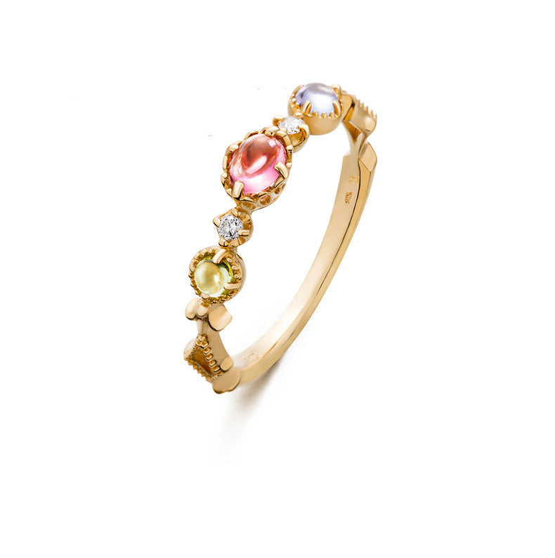 S925 Silver Plated Moonstone Tourmaline Garnet Ring