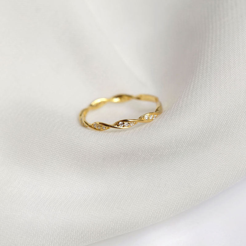 S925 Sterling Silver Twisted Diamond Adjustable Ring